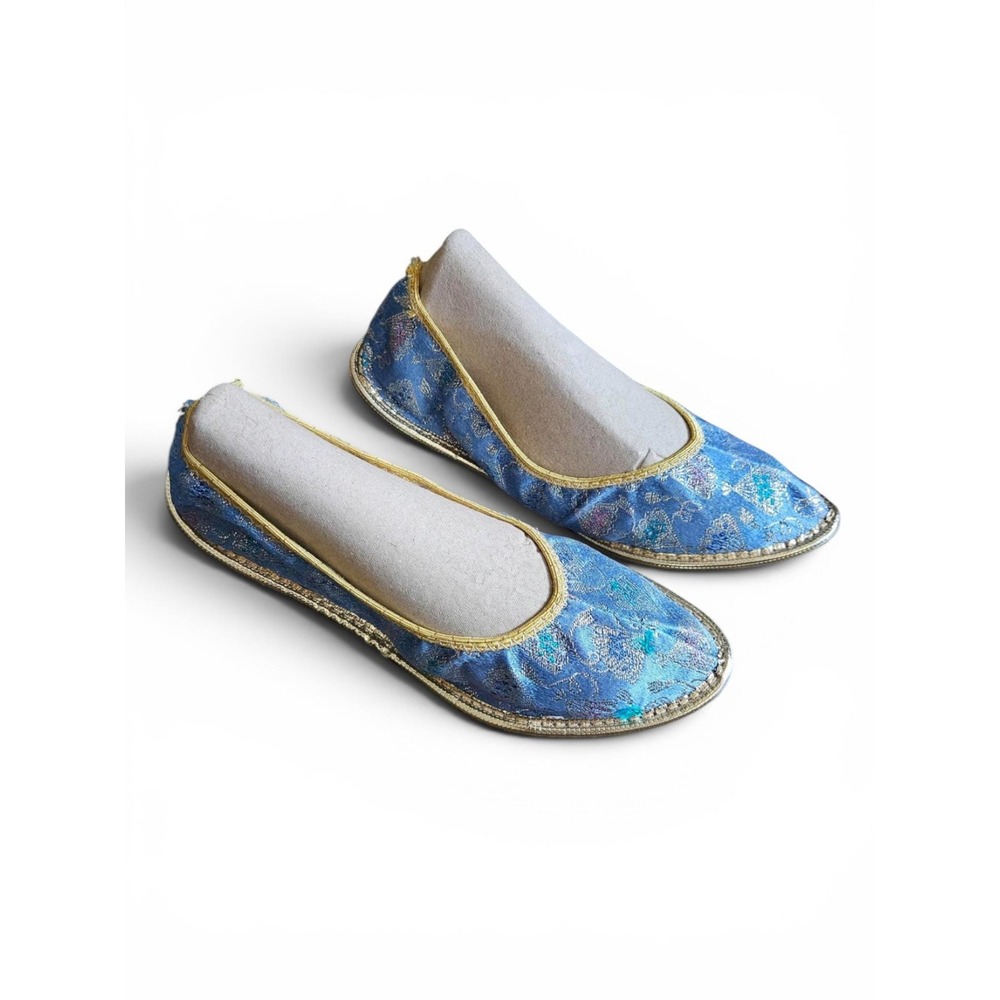 Mid-Century Blue Brocade Ballerina Slippers, circa 1960s–early 1970s